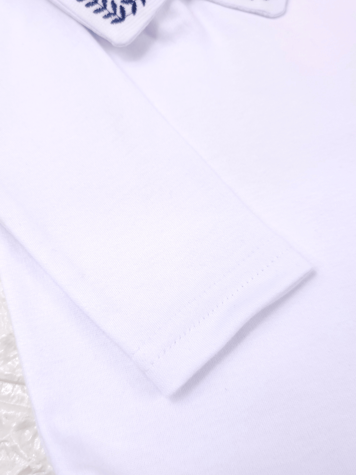 Body Bebê Menino Branco com Gola Polo Trigal Marinho Manga Longa 100% Algodão