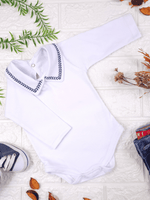 Body Bebê Menino Branco com Gola Polo Trigal Marinho Manga Longa 100% Algodão