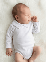 Body Bebê Menino Branco com Gola Polo Trigal Branco Manga Longa 100% Algodão