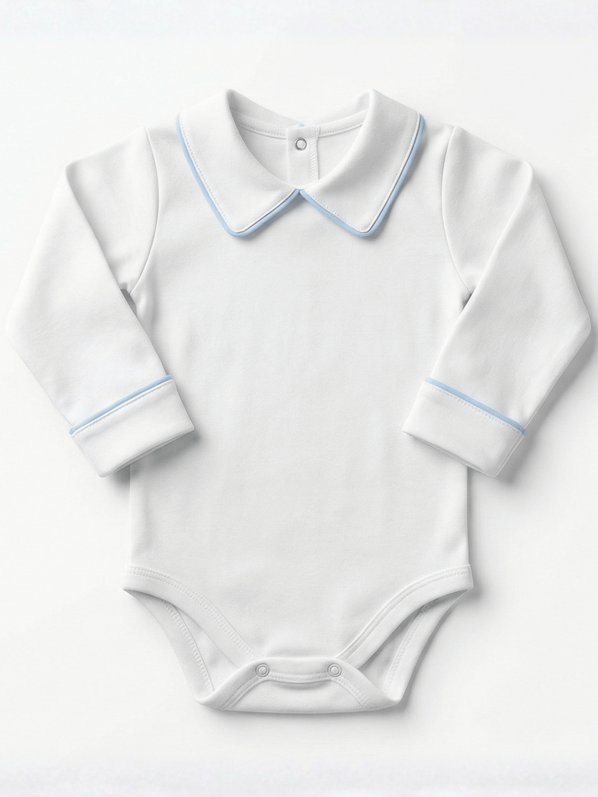 Body Bebê Menino Branco com Gola Polo Vivo Azul Manga Longa 100% Algodão