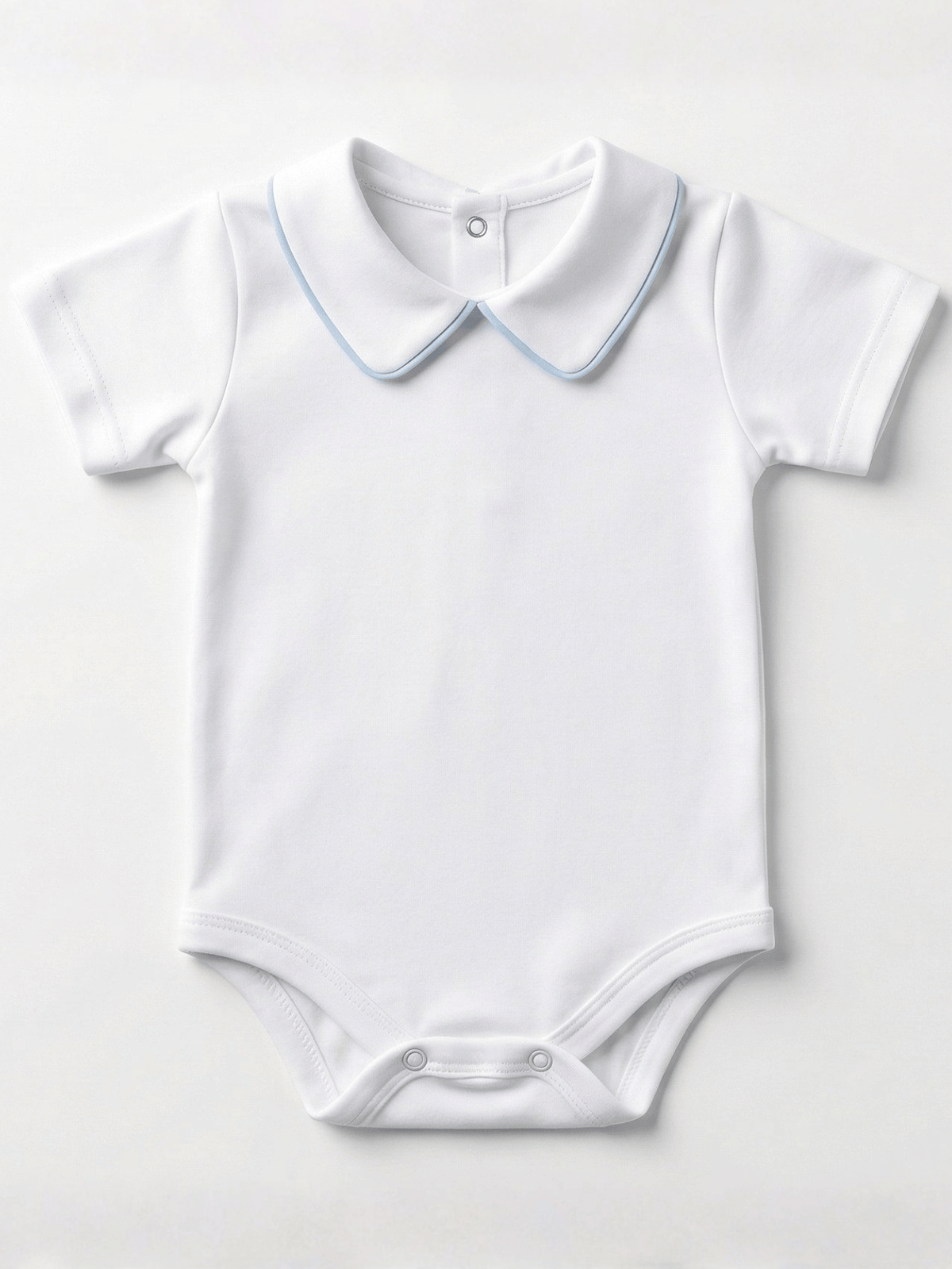 Body Bebê Menino Branco com Gola Polo Vivo Azul Manga Curta 100% Algodão