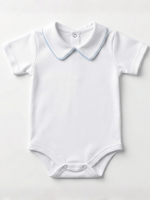Body Bebê Menino Branco com Gola Polo Vivo Azul Manga Curta 100% Algodão