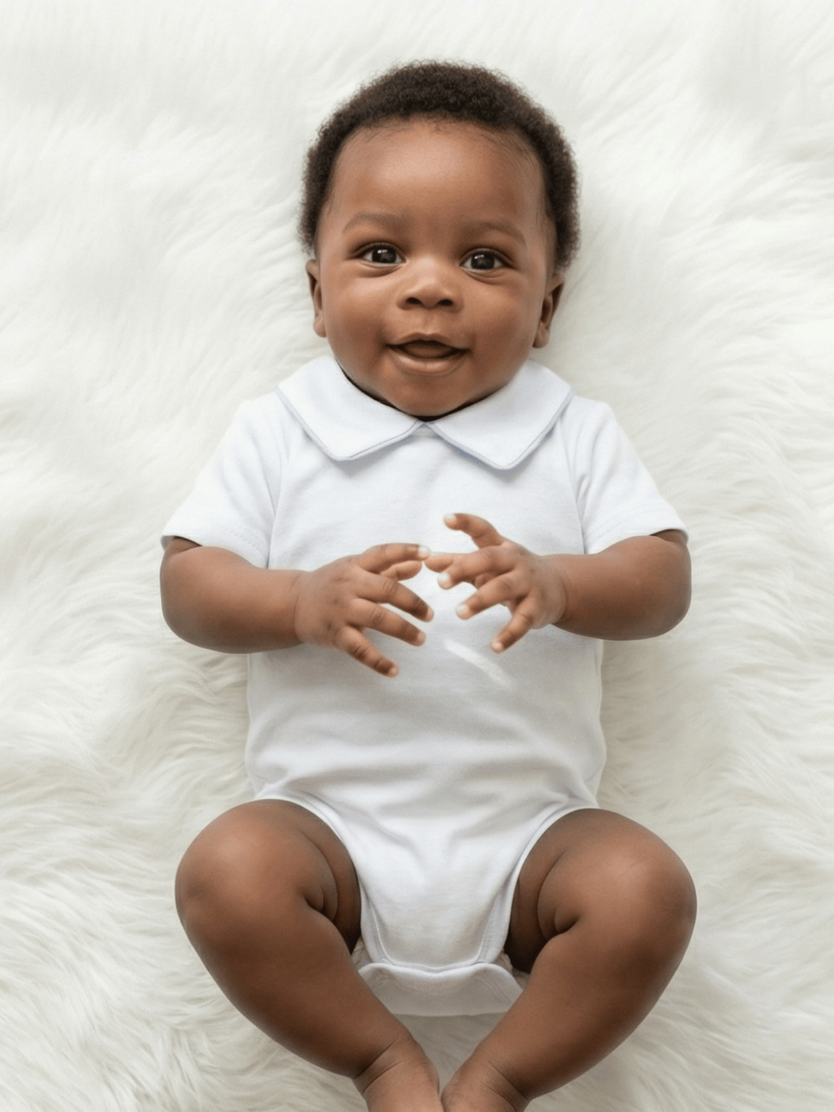 Body Bebê Menino Branco com Gola Polo Vivo Azul Manga Curta 100% Algodão
