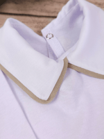 Body Bebê Menino Branco com Gola Polo Vivo Cappuccino Manga Longa 100% Algodão