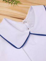 Body Bebê Menino Branco com Gola Polo Vivo Marinho Manga Longa 100% Algodão