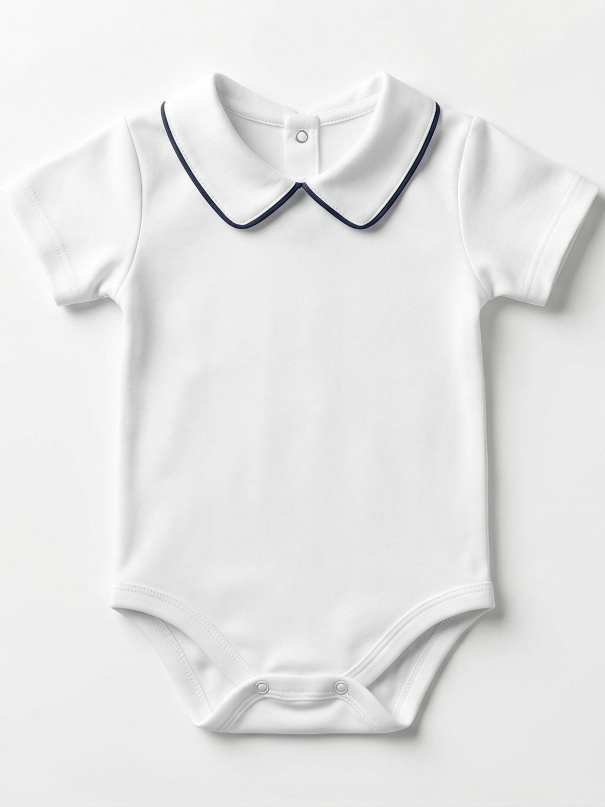 Body Bebê Menino Branco com Gola Polo Vivo Marinho Manga Curta 100% Algodão