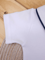 Body Bebê Menino Branco com Gola Polo Vivo Marinho Manga Curta 100% Algodão