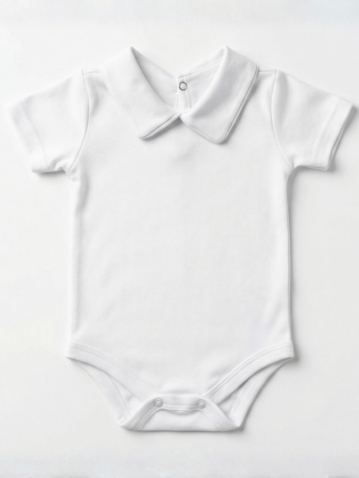 Body Bebê Menino Branco com Gola Polo Vivo Branco Manga Curta 100% Algodão