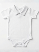 Body Bebê Menino Branco com Gola Polo Vivo Branco Manga Curta 100% Algodão