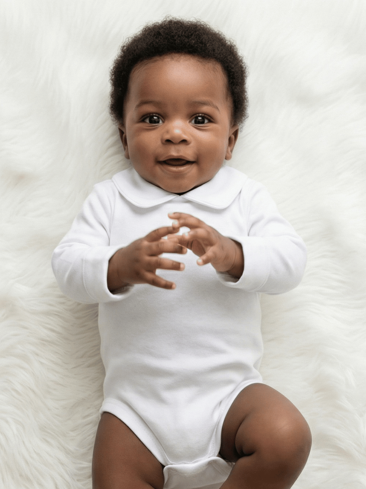 Body Bebê Menino Branco com Gola Polo Vivo Branco Manga Longa 100% Algodão