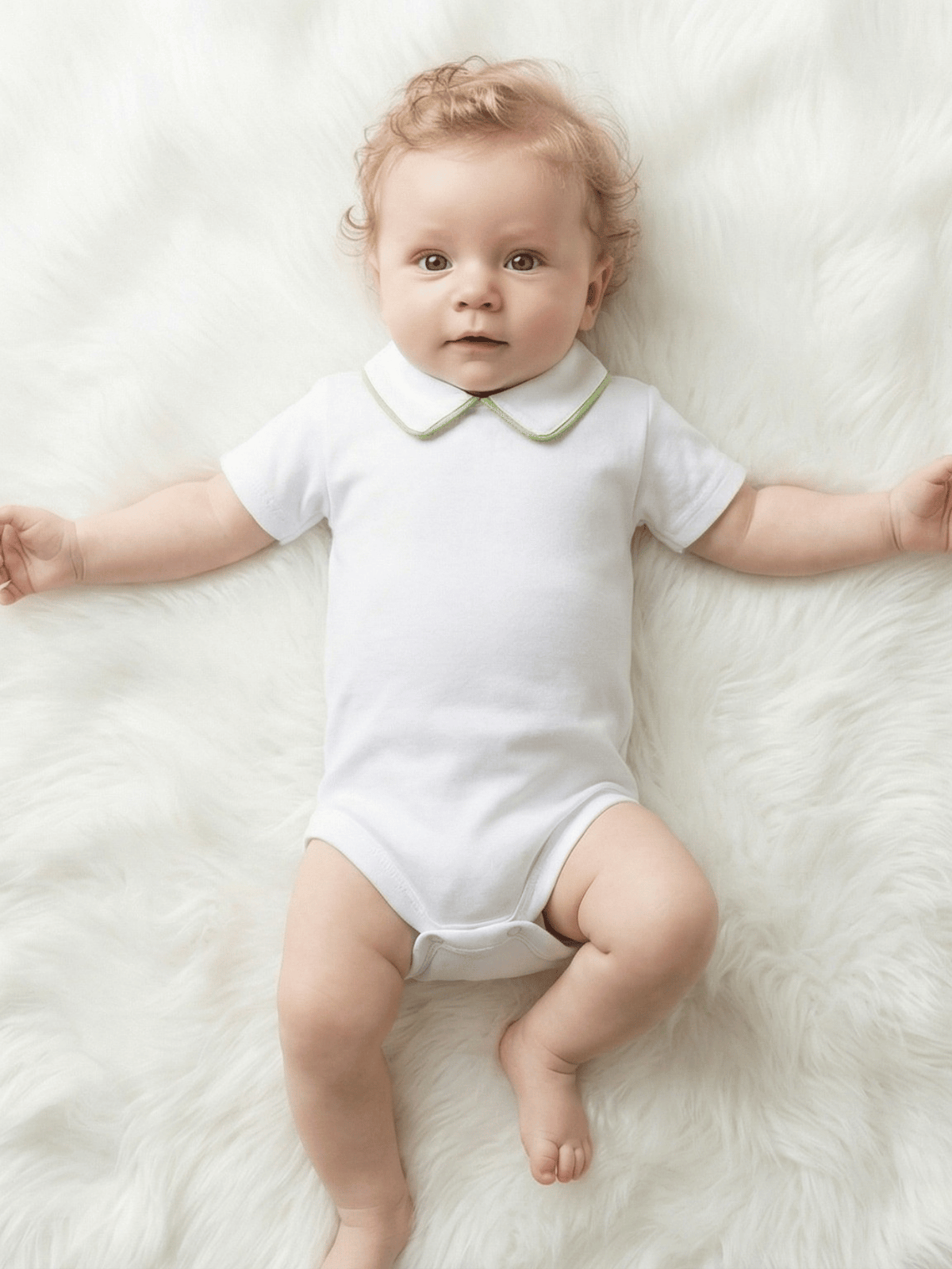 Body Bebê Menino Branco com Gola Polo Vivo Verde Manga Curta 100% Algodão