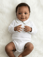 Body Bebê Menino Branco com Gola Polo Vivo Verde Manga Longa 100% Algodão