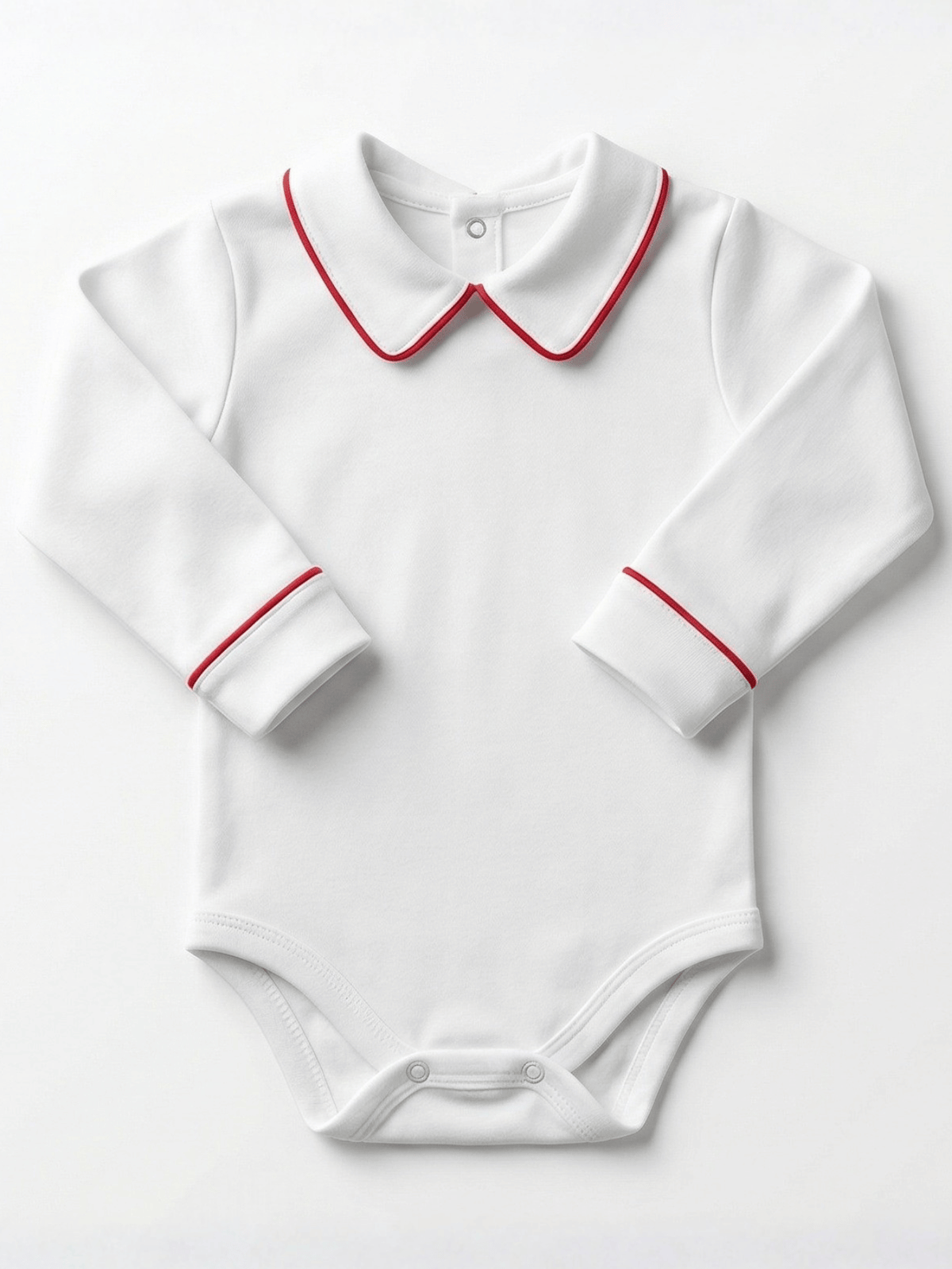 Body Bebê Menino Branco com Gola Polo Vivo Vermelho Manga Longa 100% Algodão