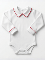 Body Bebê Menino Branco com Gola Polo Vivo Vermelho Manga Longa 100% Algodão