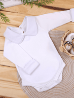 Body Bebê Menino Branco com Gola Polo Vivo Branco Manga Longa 100% Algodão