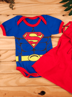 Body Bebê Mesversario Menino Superman E Capa Fantasia Temática