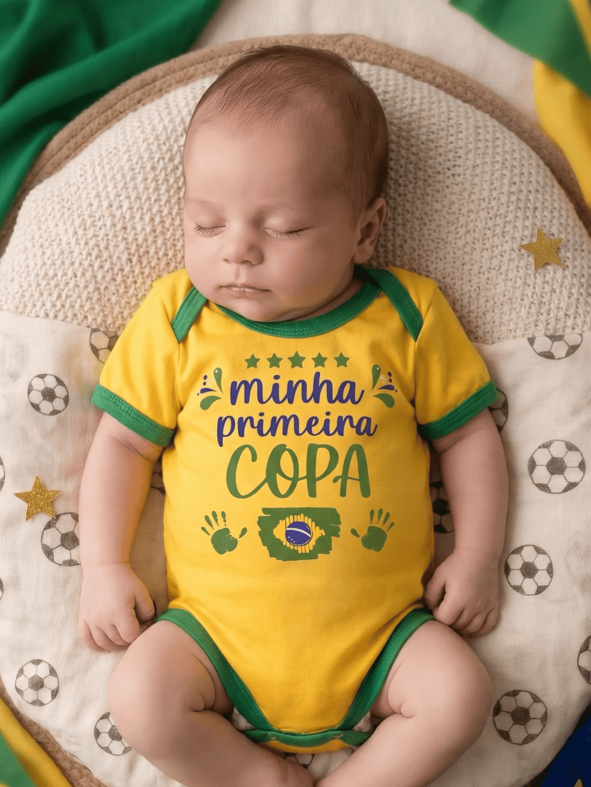 Body Bebê Brasil Manga Curta Copa do Mundo 100% Algodão