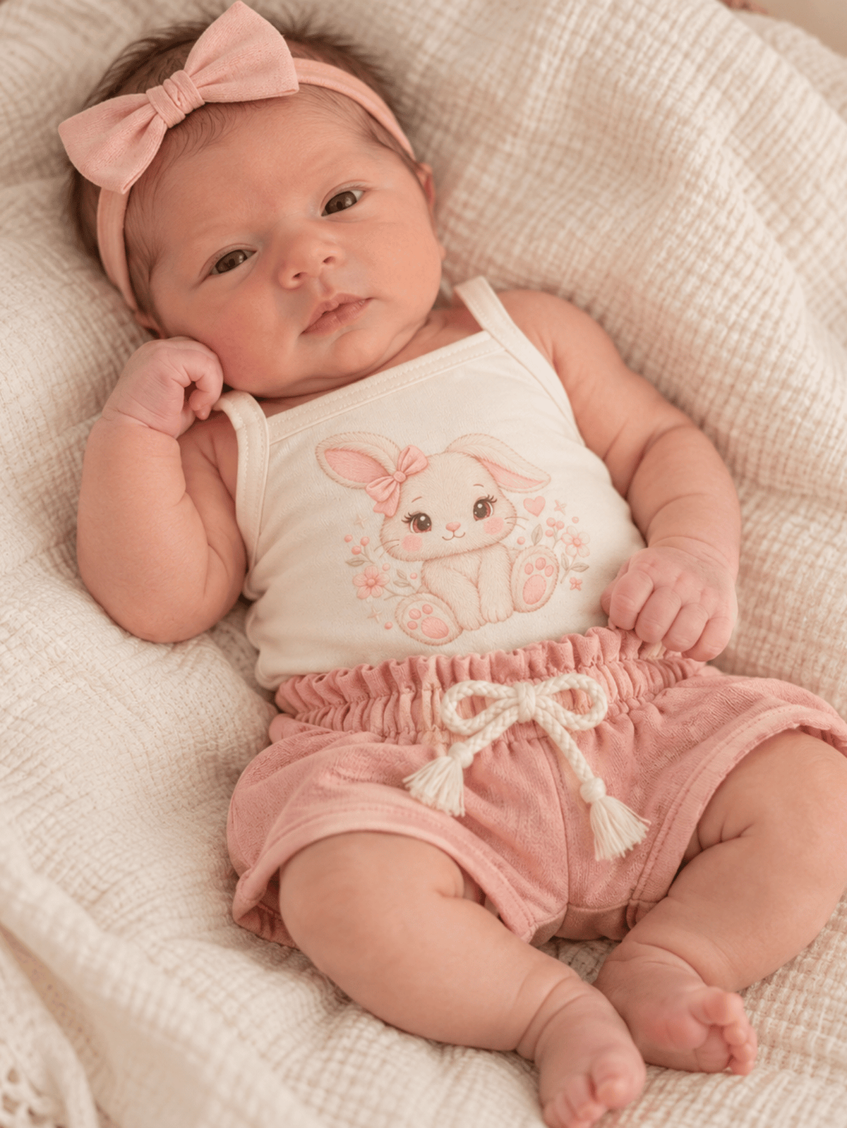 Conjunto Bebê Menina Coelhinha Body Alcinha e Short Linho