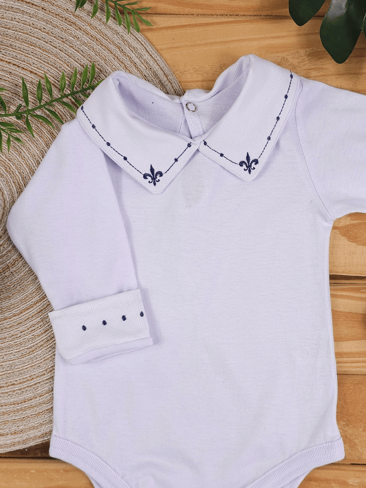 Body Algodão Menino – Gola Bordada, Punho Bordado – Tamanhos RN a G