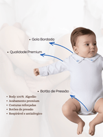 Body Bebê Menino com Gola e punho Bordado Manga Longa 100% Algodão