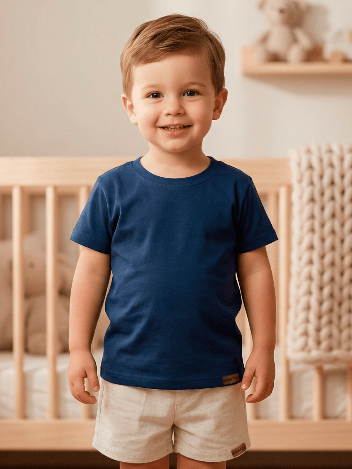 Conjunto Bebê Menino Verão Camiseta Algodão 100% + Short Linho Azul Marinho/Off-White (0-4)