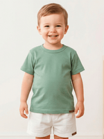 Conjunto Bebê Menino Verão Camiseta Algodão 100% + Short Linho Pistache/Branco (0-4)