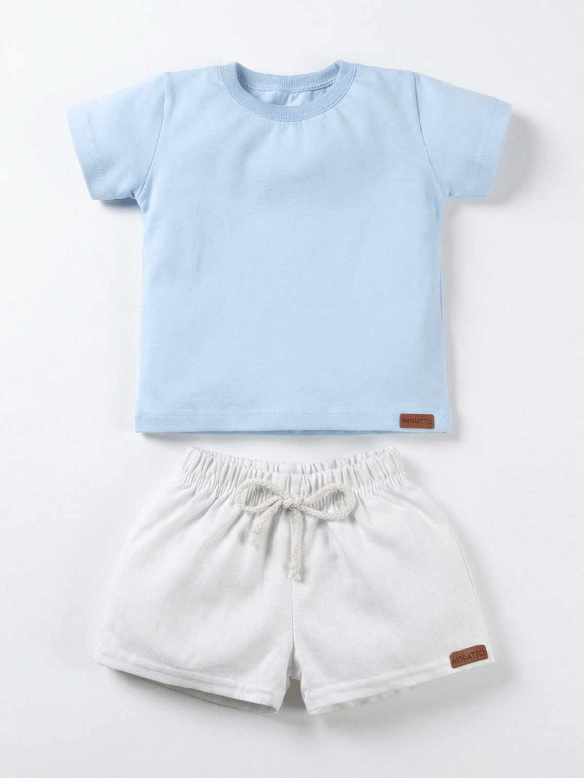 Conjunto Bebê Menino Verão Camiseta Algodão 100% + Short Linho Azul Bebê/Branco (0-4)