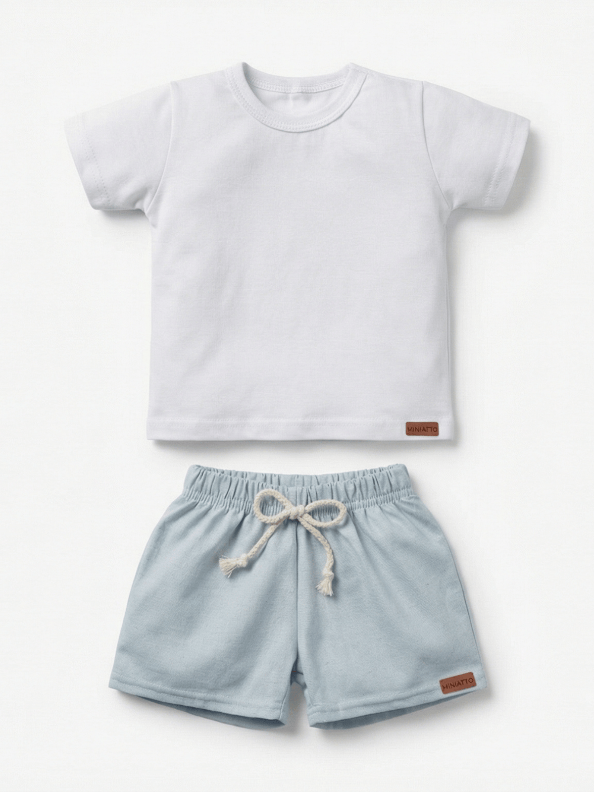 Conjunto Bebê Menino Verão Camiseta Algodão 100% + Short Linho Branco/Azul (0-4)