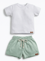Conjunto Bebê Menino Verão Camiseta Algodão 100% + Short Linho Branco/Verde (0-4)