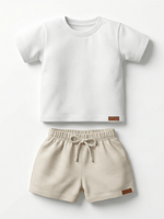 Conjunto Bebê Menino Verão Camiseta Algodão 100% + Short Linho Branco/Off-White (0-4)