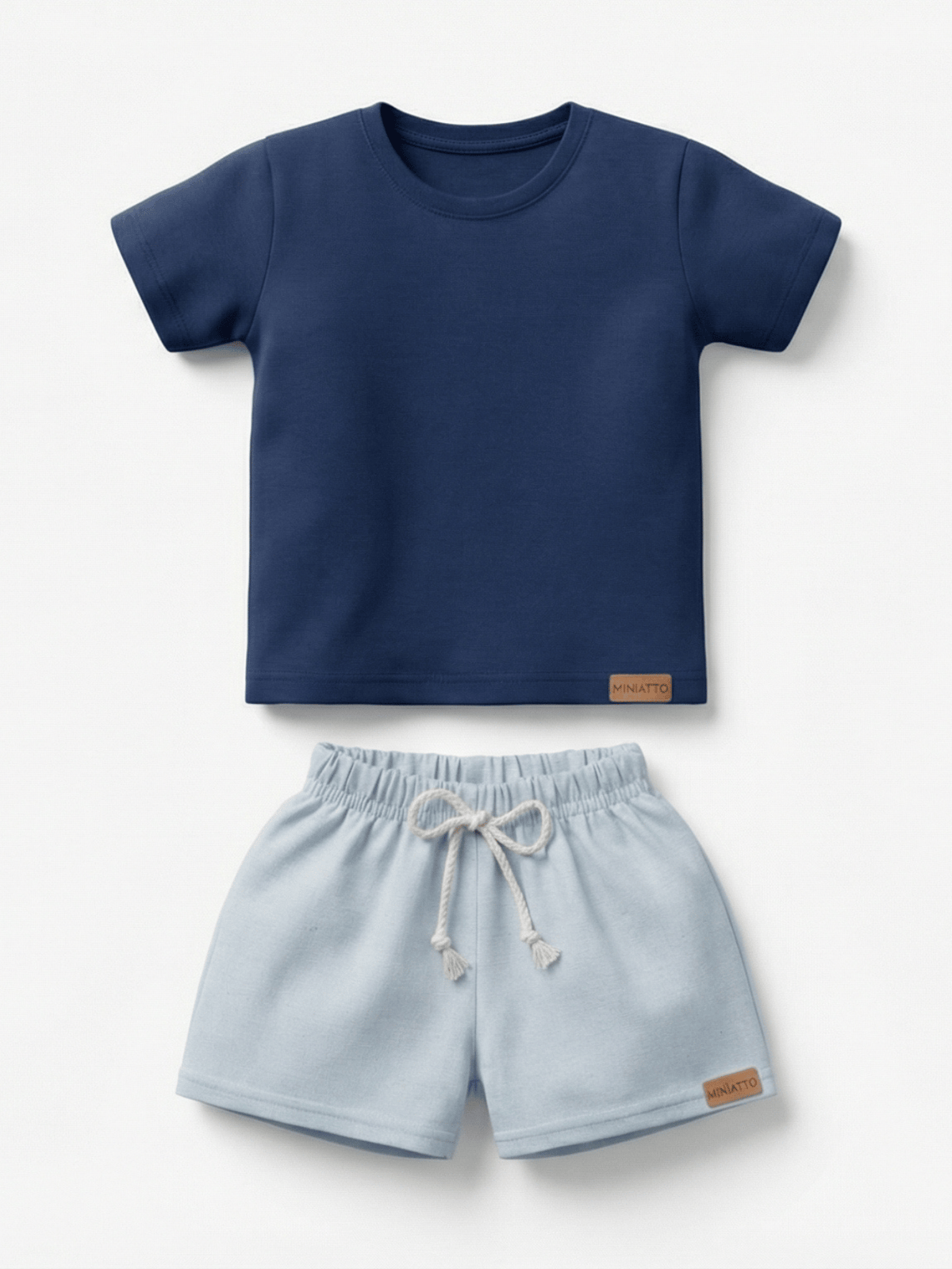 Conjunto Bebê Menino Verão Camiseta Algodão 100% + Short Linho Azul Marinho/Azul (0-4)