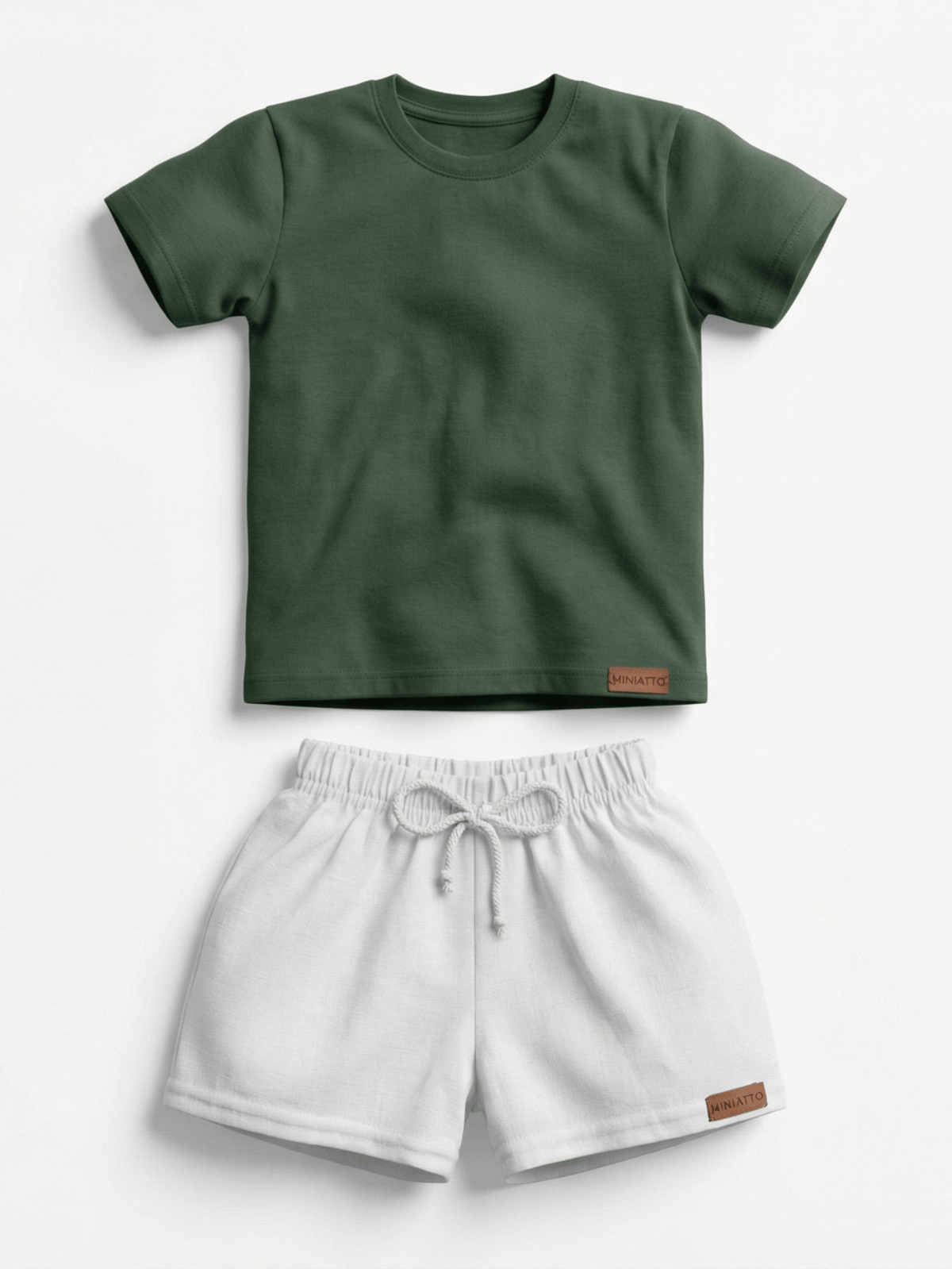 Conjunto Bebê Menino Verão Camiseta Algodão 100% + Short Linho Verde Militar/Branco (0-4)