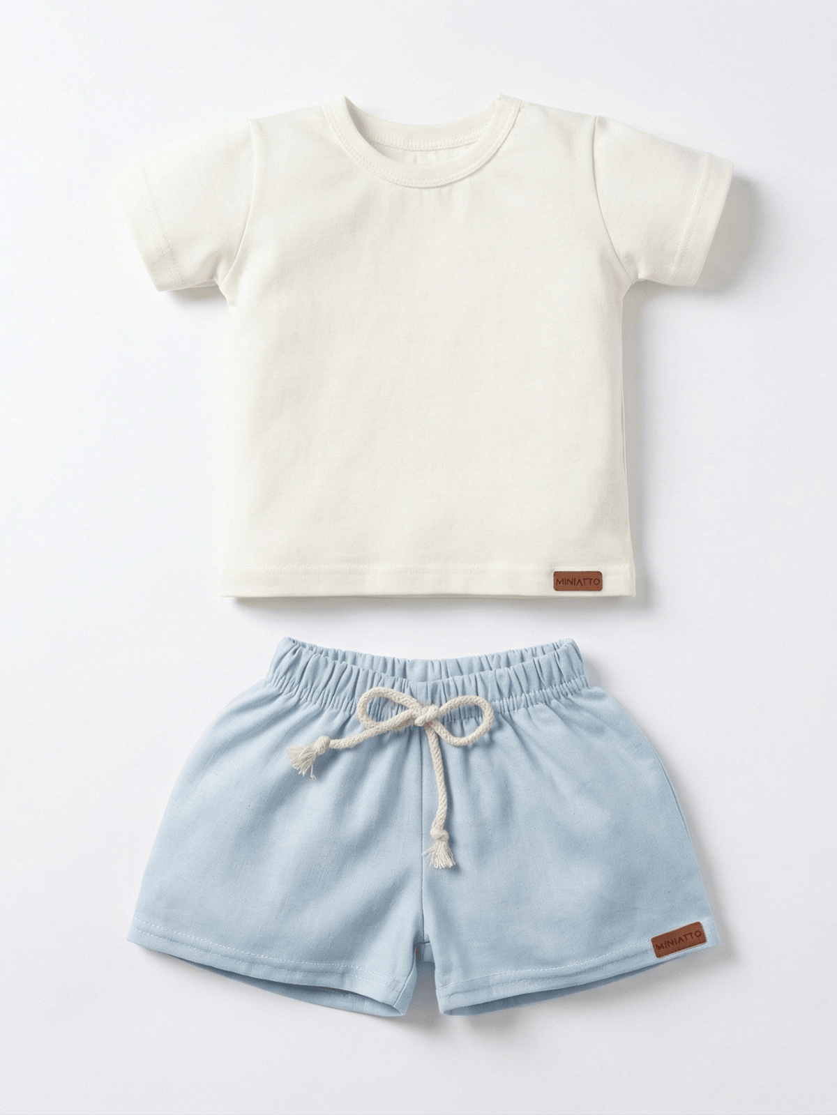 Conjunto Bebê Menino Verão Camiseta Algodão 100% + Short Linho Off-White/Azul (0-4)