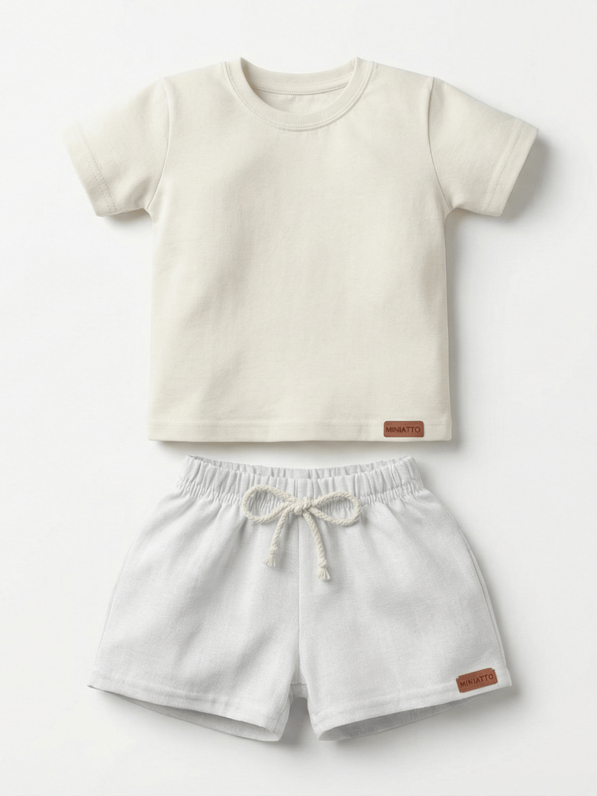 Conjunto Bebê Menino Verão Camiseta Algodão 100% + Short Linho Off-White/Branco (0-4)