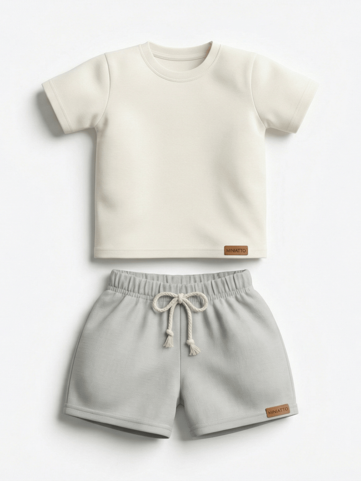 Conjunto Bebê Menino Verão Camiseta Algodão 100% + Short Linho Off-White/Cinza (0-4)