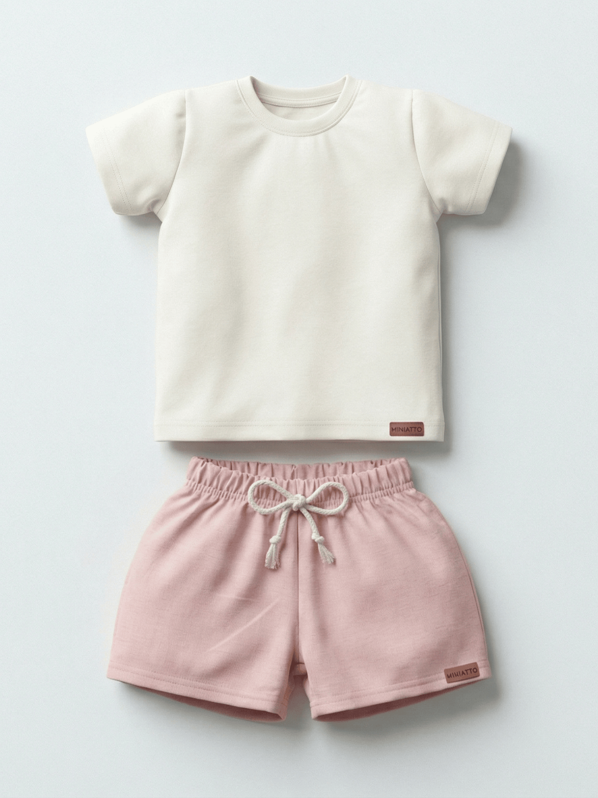 Conjunto Bebê Menino Verão Camiseta Algodão 100% + Short Linho Off-White/Rosa (0-4)