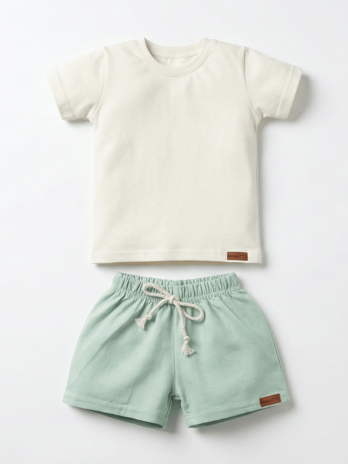 Conjunto Bebê Menino Verão Camiseta Algodão 100% + Short Linho Off-White/Verde (0-4)