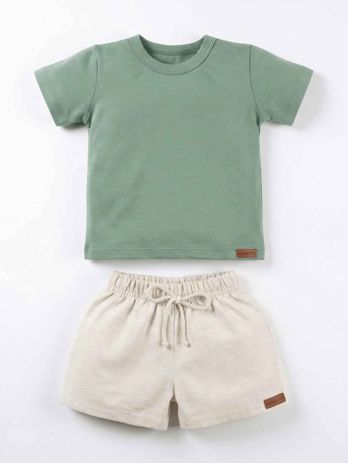 Conjunto Bebê Menino Verão Camiseta Algodão 100% + Short Linho Pistache/Off-White (0-4)