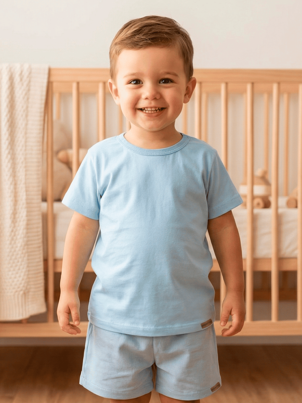 Conjunto Bebê Menino Verão Camiseta Algodão 100% + Short Linho Azul Bebê/Azul (0-4)