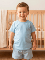 Conjunto Bebê Menino Verão Camiseta Algodão 100% + Short Linho Azul Bebê/Azul (0-4)