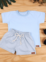 Conjunto Bebê Menino Verão Camiseta Algodão 100% + Short Linho Azul Bebê/Azul (0-4)