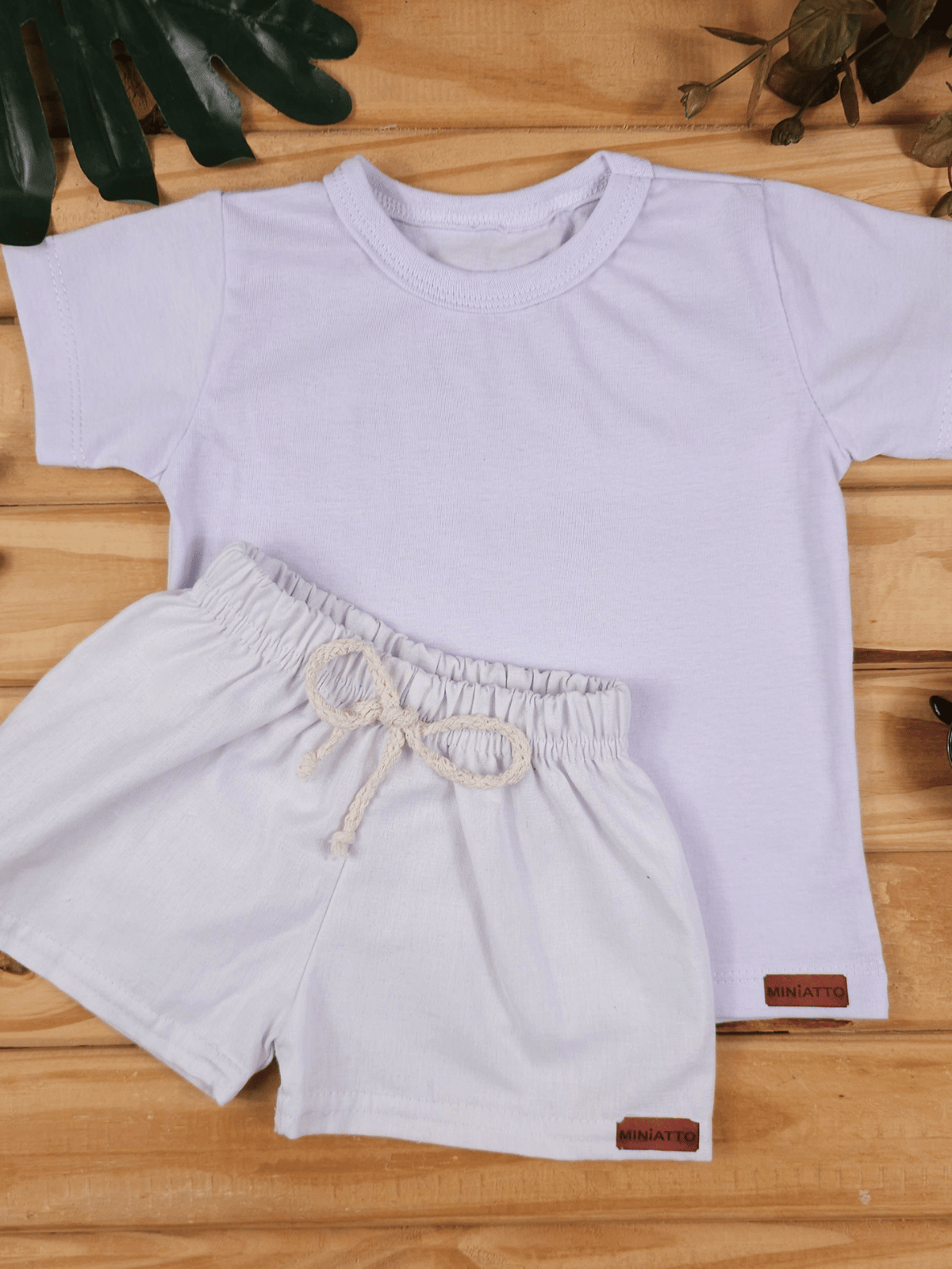 Conjunto Bebê Menino Verão Camiseta Algodão 100% + Short Linho Branco (0-4)