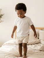 Conjunto Bebê Menino Verão Camiseta Algodão 100% + Short Linho Branco/Off-White (0-4)