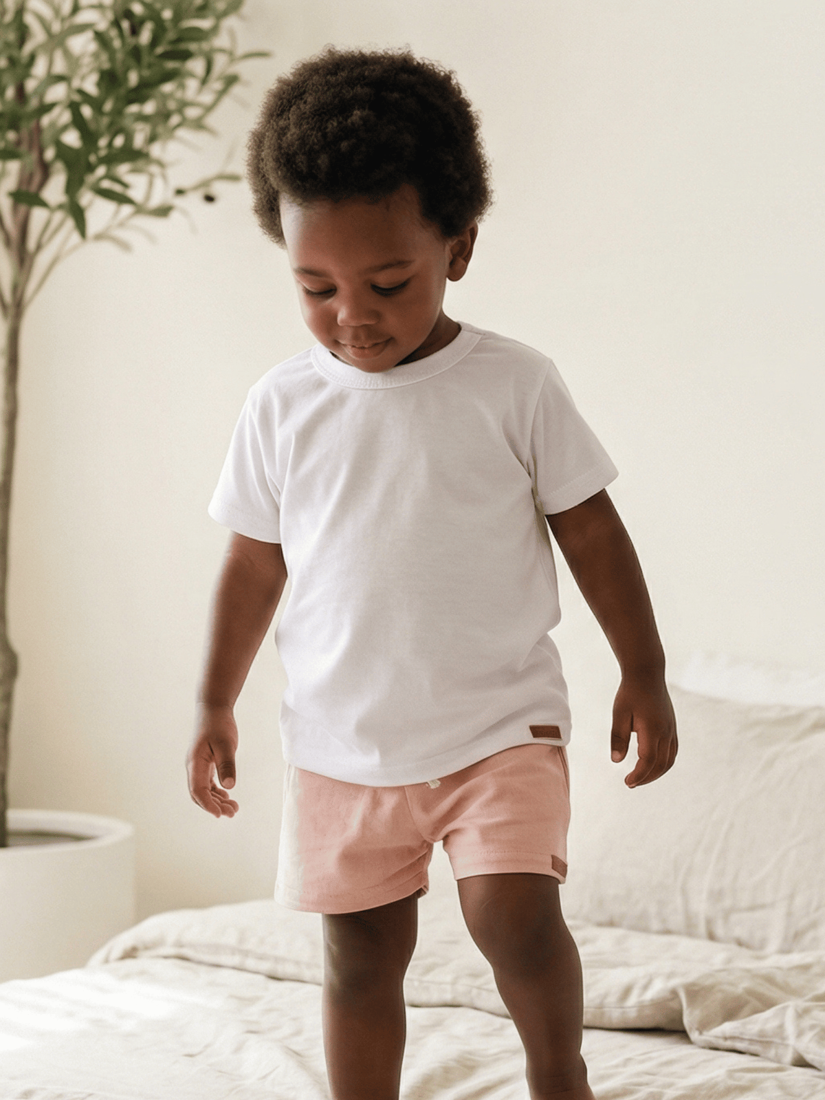 Conjunto Bebê Menino Verão Camiseta Algodão 100% + Short Linho Branco/Rosa (0-4)