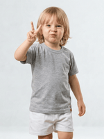 Conjunto Bebê Menino Verão Camiseta Algodão 100% + Short Linho Cinza Mescla/Branco (0-4)