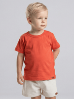 Conjunto Bebê Menino Verão Camiseta Algodão 100% + Short Linho Laranja Ferrugem/Off-White (0-4)