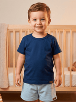 Conjunto Bebê Menino Verão Camiseta Algodão 100% + Short Linho Azul Marinho/Azul (0-4)