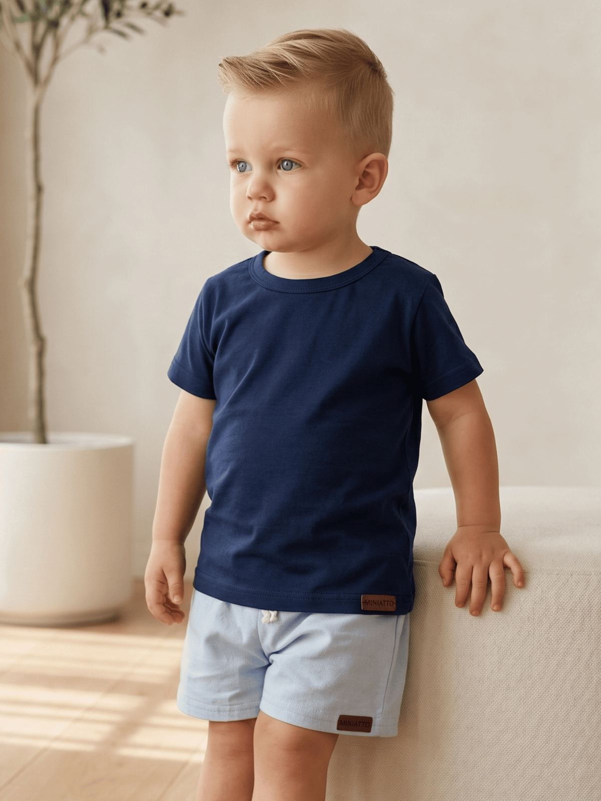 Conjunto Bebê Menino Verão Camiseta Algodão 100% + Short Linho Azul Marinho/Azul (0-4)