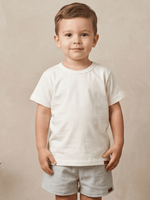 Conjunto Bebê Menino Verão Camiseta Algodão 100% + Short Linho Off-White/Cinza (0-4)