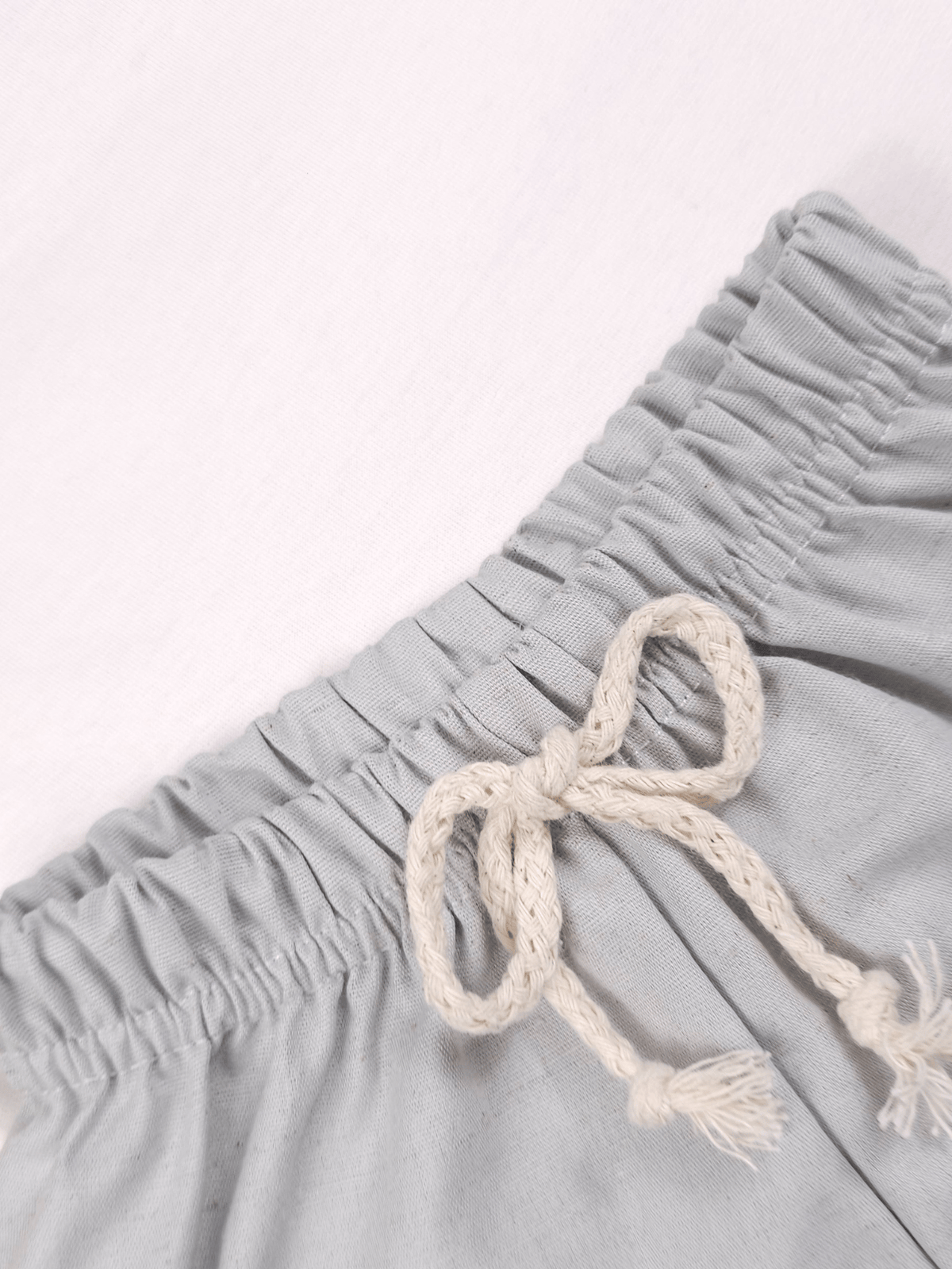 Conjunto Bebê Menino Verão Camiseta Algodão 100% + Short Linho Off-White/Cinza (0-4)